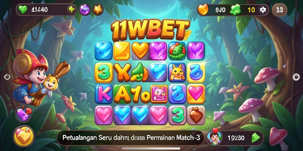 Gameplay seru Match-3 dengan karakter unik dan tantangan menarik.
