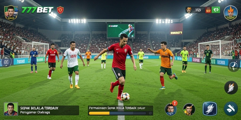 Screenshot utama 777BET menampilkan momen pertandingan sepak bola yang mendebarkan.