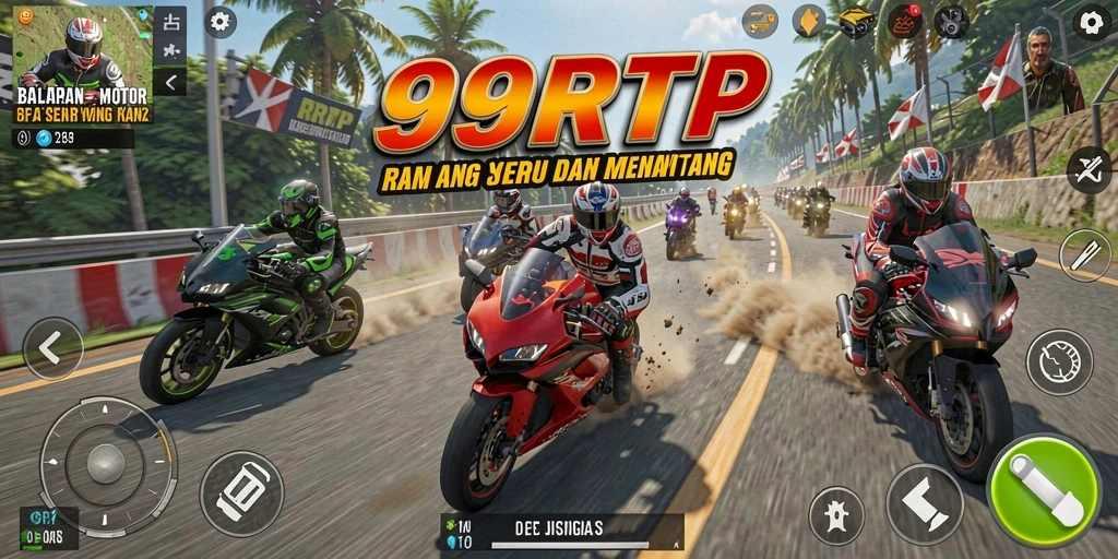 Tampilan gameplay seru di 99RTP dengan balapan motor yang mendebarkan.