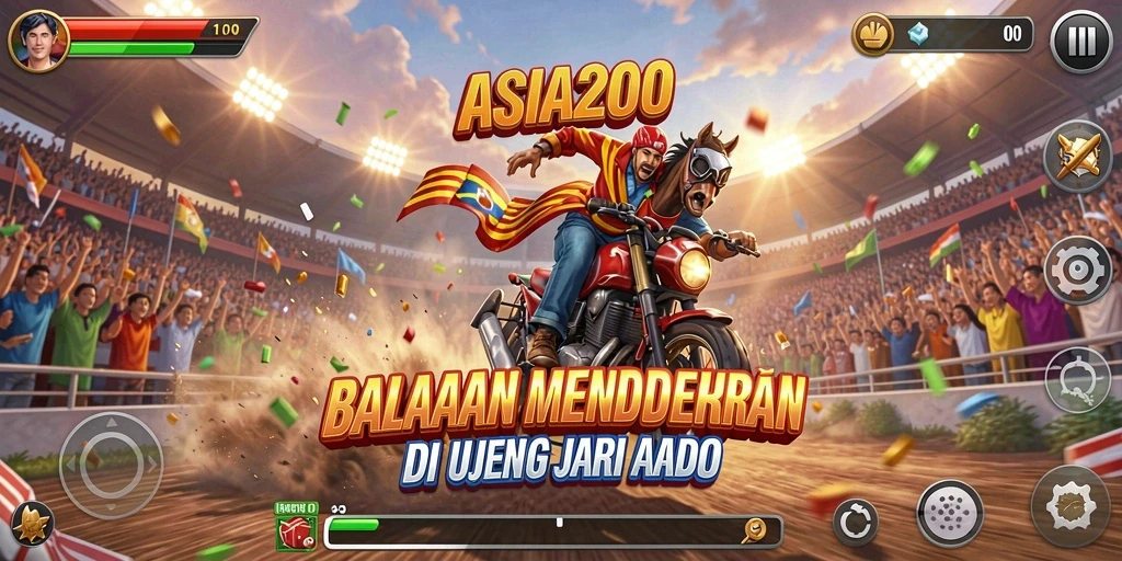 Screenshot utama ASIA200 menampilkan aksi balapan mendebarkan dengan mobil-mobil yang bersaing.