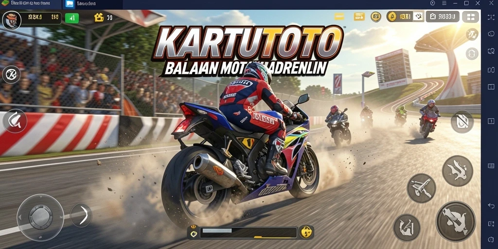 Screenshot gameplay KARTUTOTO menunjukkan balapan motor yang seru dan mendebarkan.