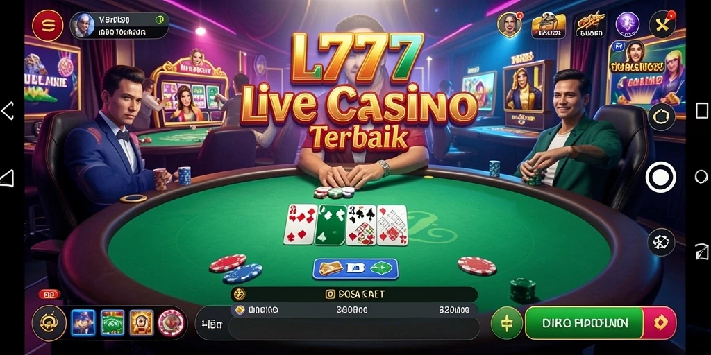 Screenshot gameplay L777 menampilkan dealer langsung dan suasana kasino yang mendebarkan.