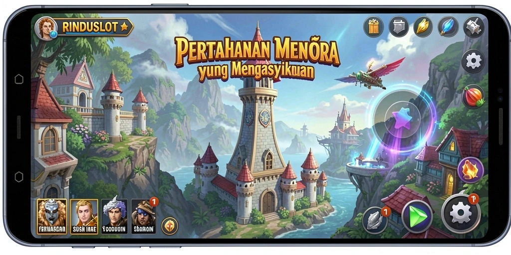 Screenshot RINDUSLOT yang menunjukkan aksi seru dalam gameplay Tower Defense.