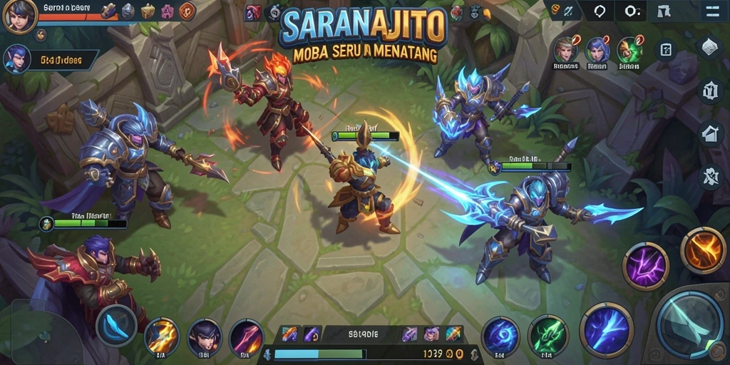 Screenshot gameplay SARANAJITU menampilkan pertempuran epik antar tim.