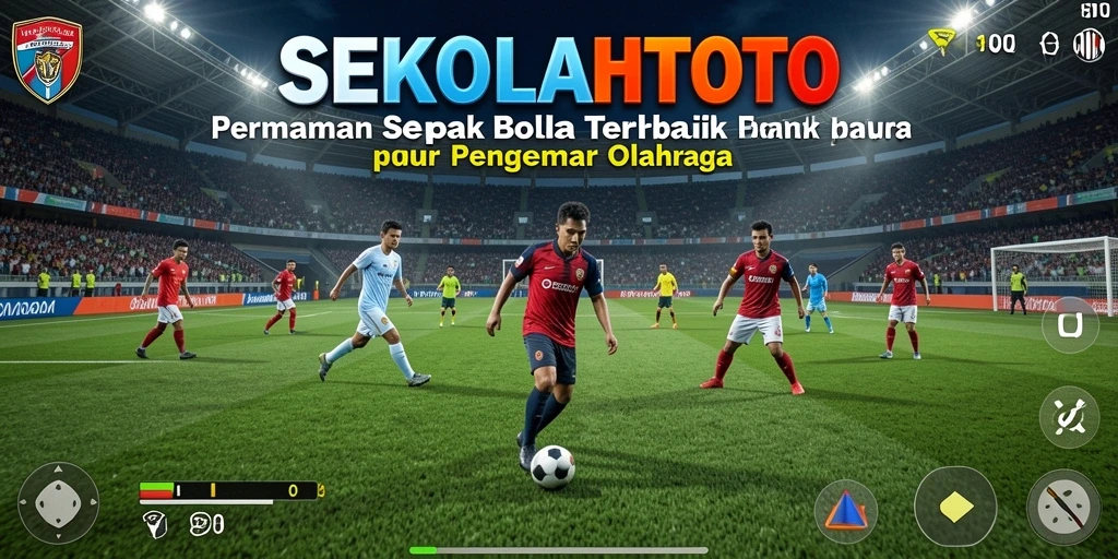 Screenshot gameplay SEKOLAHTOTO menampilkan aksi mendebarkan di lapangan sepak bola.