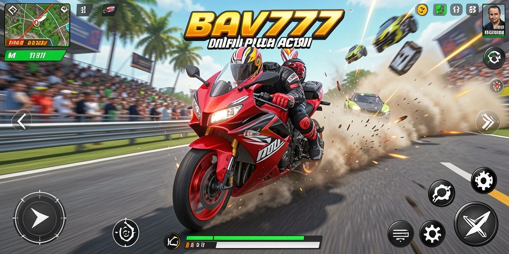 Screenshot gameplay SOV777 menampilkan balapan motor yang penuh aksi dan trek menantang.