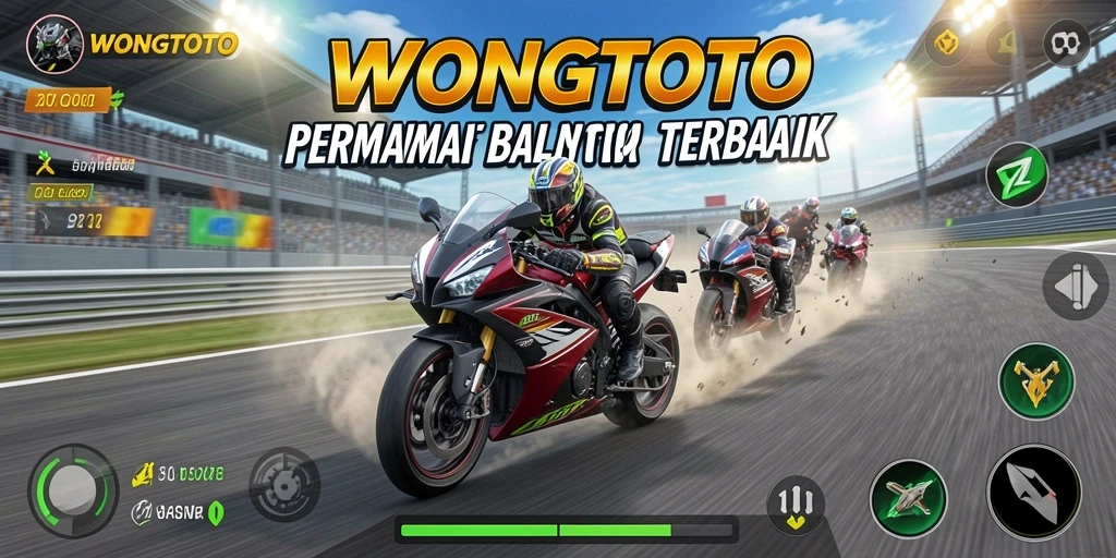 Tampilan menarik dari gameplay balap motor WONGTOTO di trek penuh tantangan.